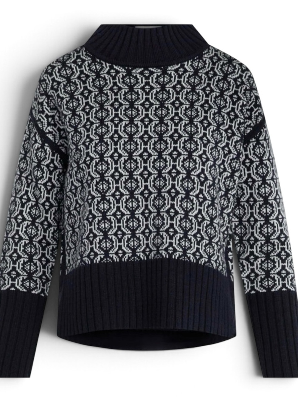 NWT Free Assembly Navy & White Patterned Mock Neck Sweater XL